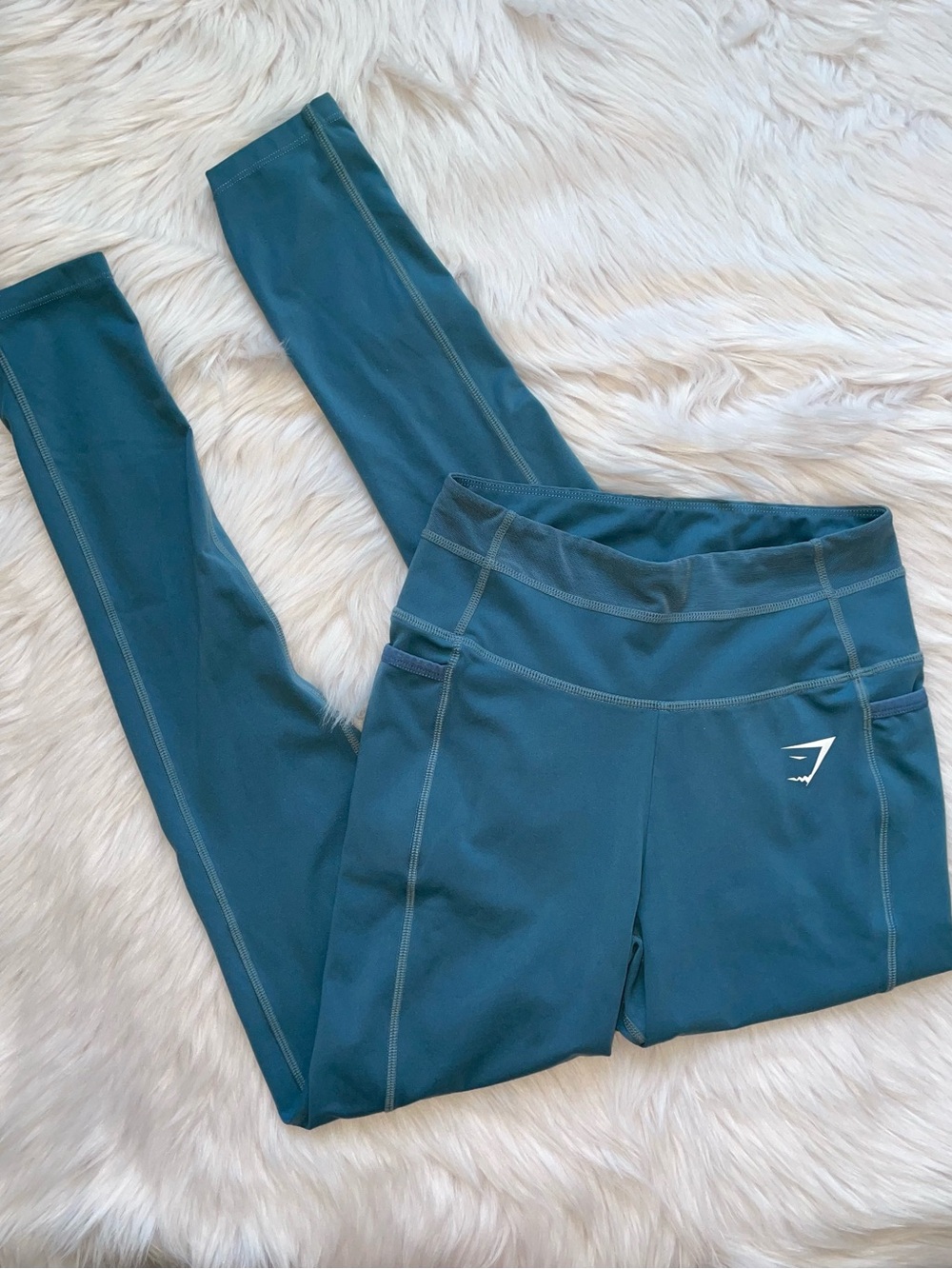 Gymshark blue full length leggings women’s S small mesh panel pockets gym active